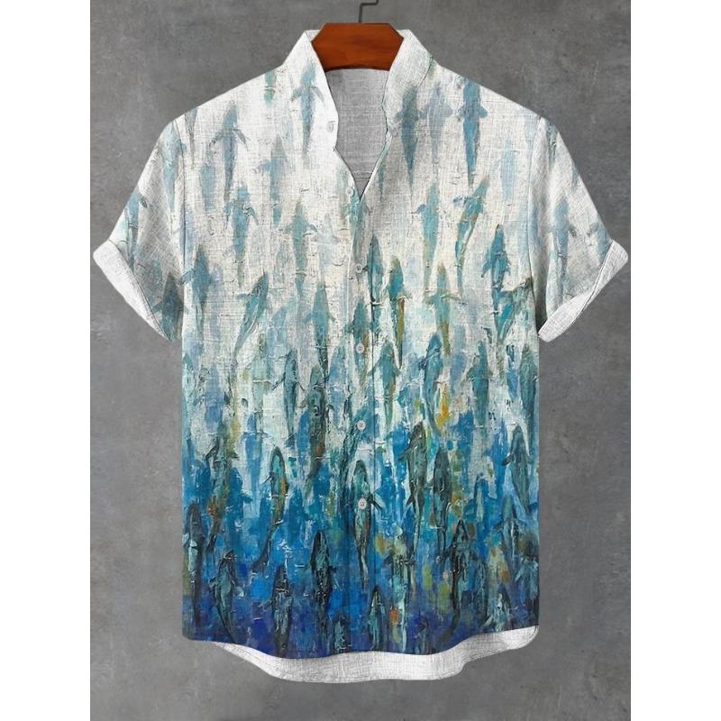 Camicia Casual da Uomo Estiva con Grafica Vita Marina Manica Corta Bottoni Camicie con Revers Top Oversize Camicia Hawaiana Casual