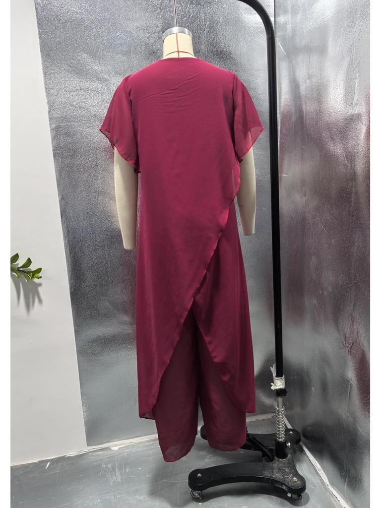 Damen 2025 Europäischer & Amerikanischer Chiffon Locker Unregelmäßig Langes Oberteil & Hosenanzug