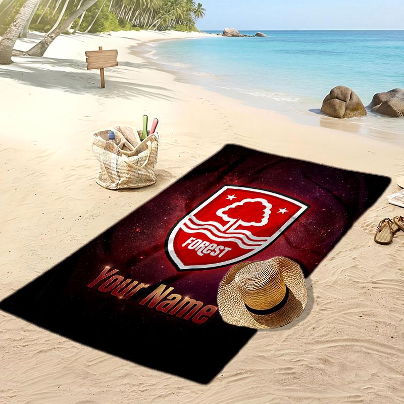 Telo Mare Personalizzato Stampato Nottingham Forest FC Logo Calcio Supporto Nome Personalizzato Testo Asciugamano Assorbente Per Sport Viaggio Regalo Speciale