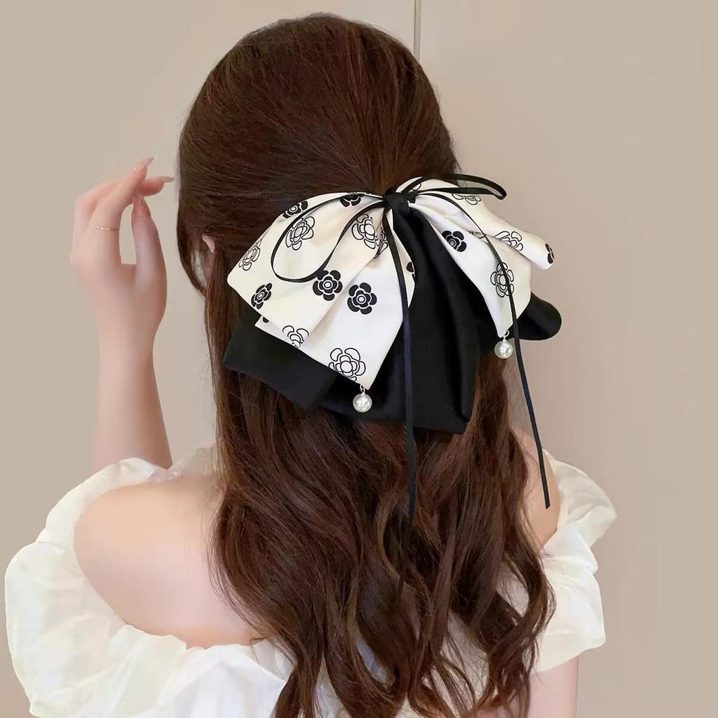 Koreanische florale Schleifen-Klauen-Haarspange für Frauen - Süßer Stil, Halboffene Hochsteckfrisur, Ponytail-Accessoire