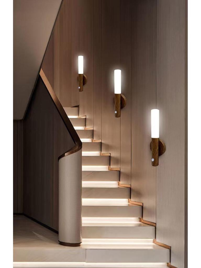 Wood Grain Night Light: Auto-Sensing Magnetic Wall Lamp for Bedroom & Corridor Use