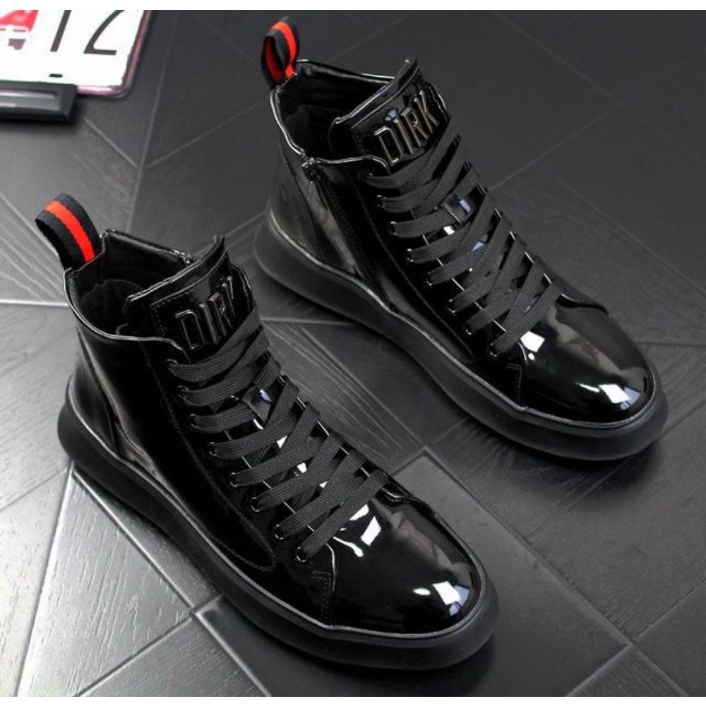 

Уличная мужская обувь в стиле хип-хоп, лаковая кожа, яркие туфли для доски, мужская повседневная обувь с высоким берцем 43