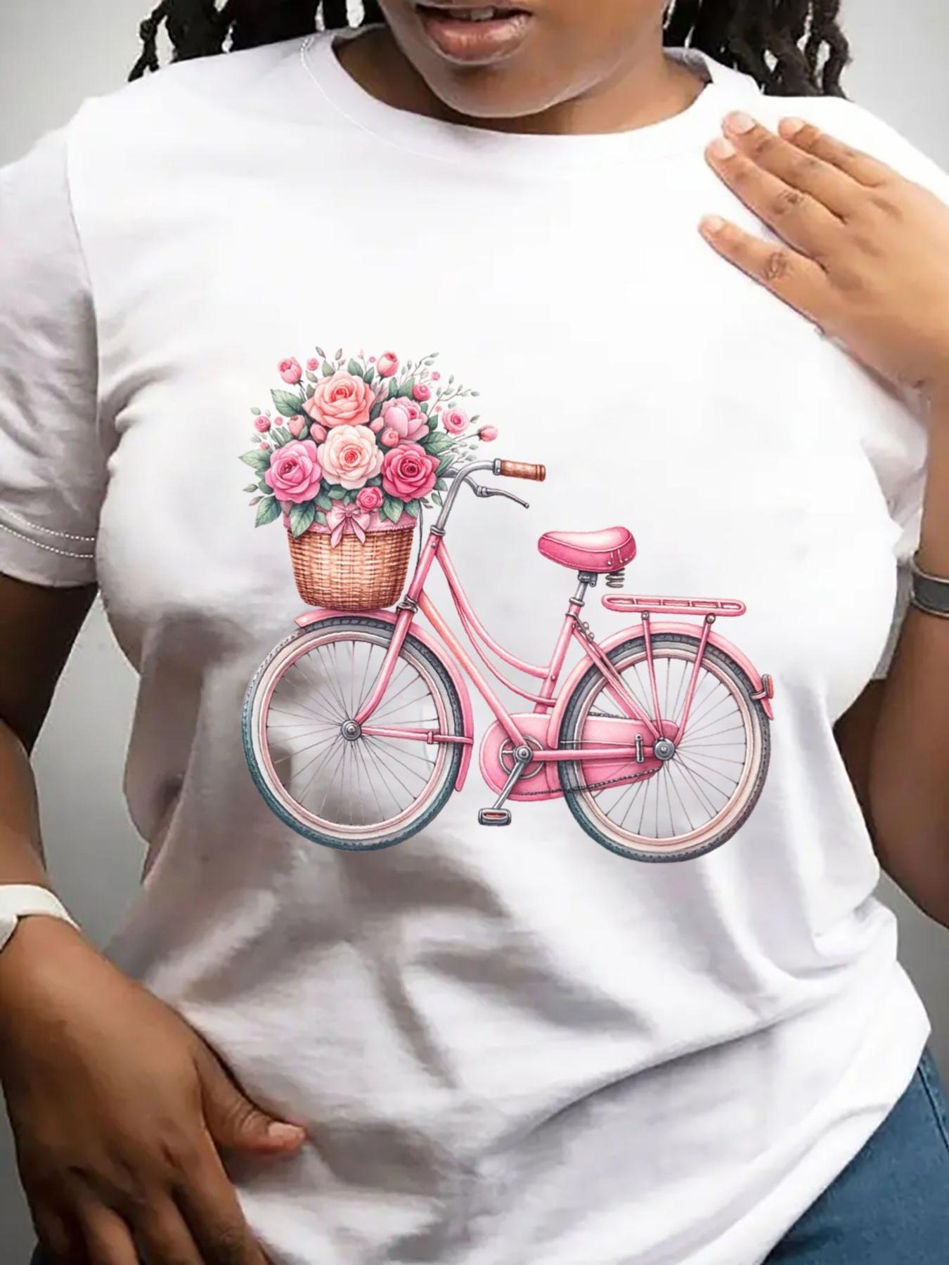 Womens Pink Bicycle Graphic TShirt Casual Short Sleeve TShirt Summer Harajuku Streetwear Tops Fashion Tees XL