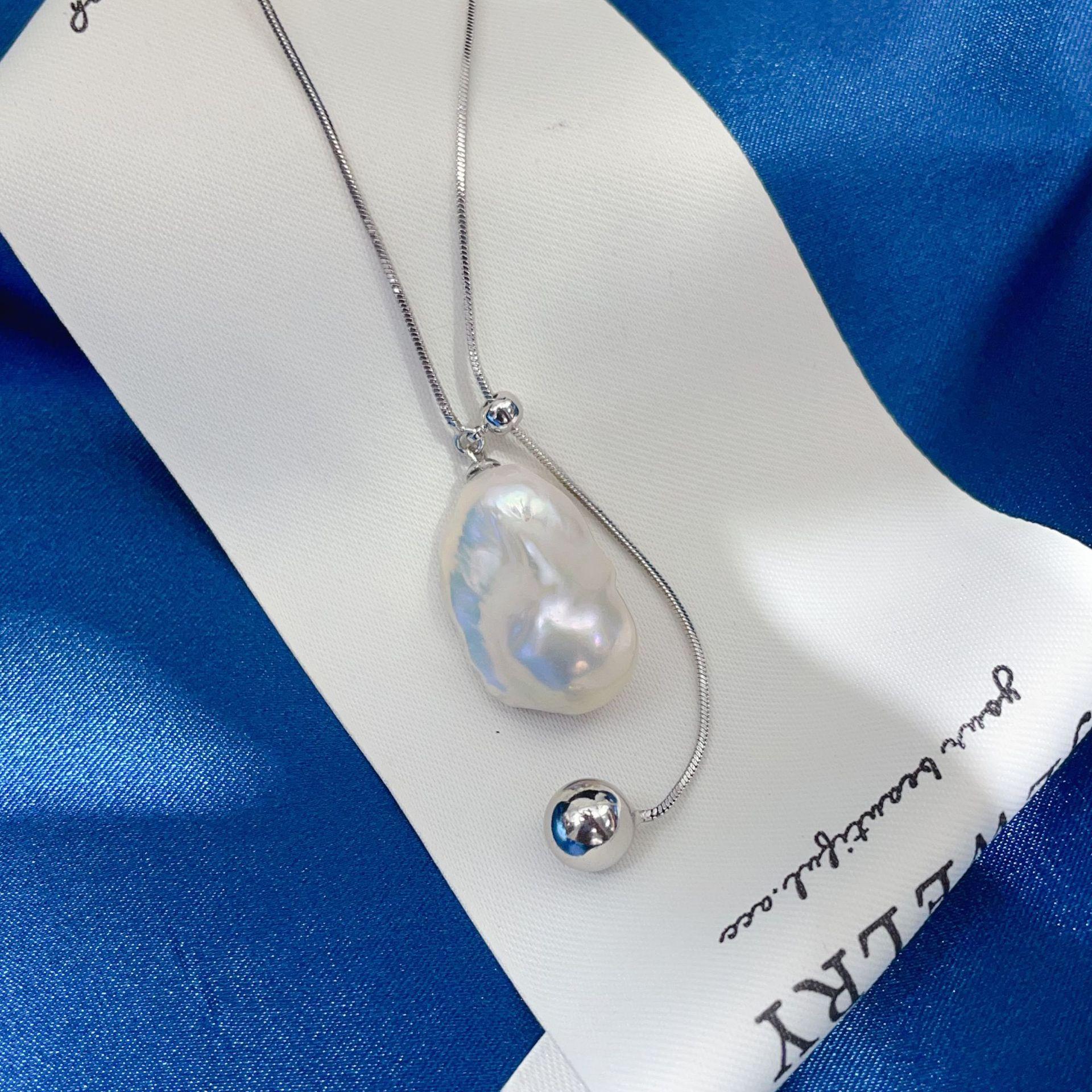 Natural White Freshwater Pearl Baroque Pendant Fashion Retro Sweater Chain Fish Tail Adjustable Zhuji Necklace