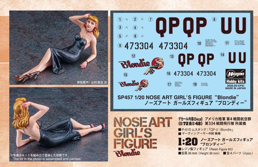 Hasegawa Nose Art Girls Figur Blondie Resinfigur Plastikmodell Abziehbild SP457 1/20 &