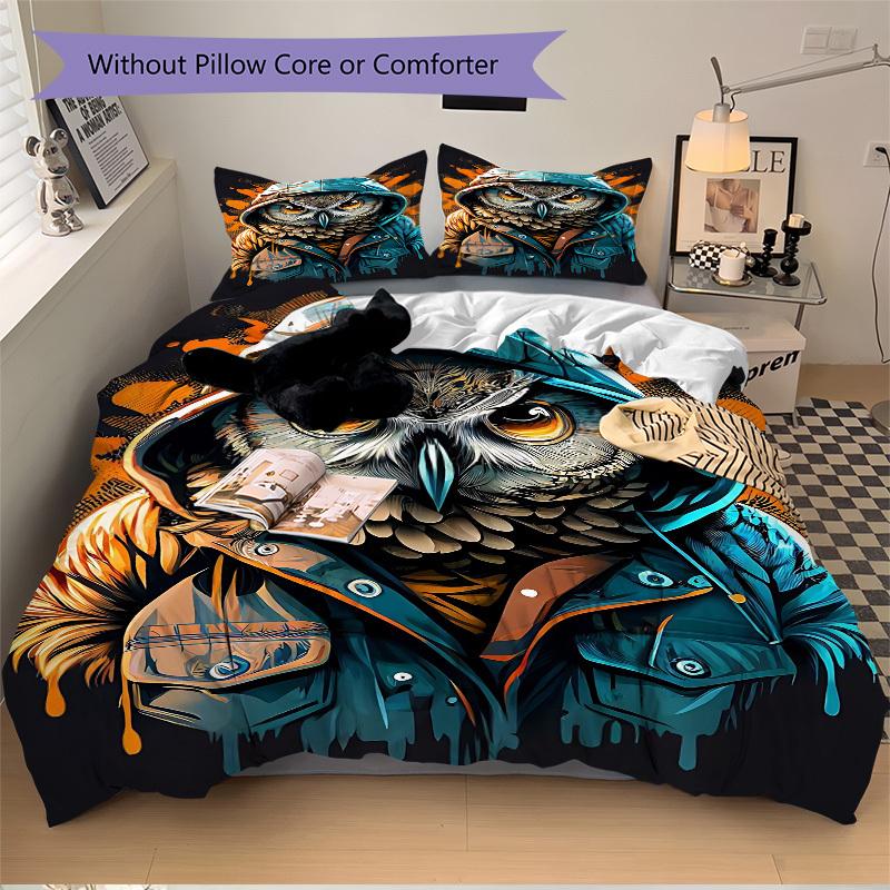 3pcs Owl Hoodie Duvet Cover Set -Includes 1 Duvet Cover and 2 Pillowcases, No Quilt Core, All-Season Home Decor Yy251111126