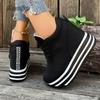 Dicke Sohle Plateau Damen Casual Sneaker Schwarz Weiß Colorblock Schnürschuhe Herbst Höhenvergrößernd Outdoor Damenschuhe