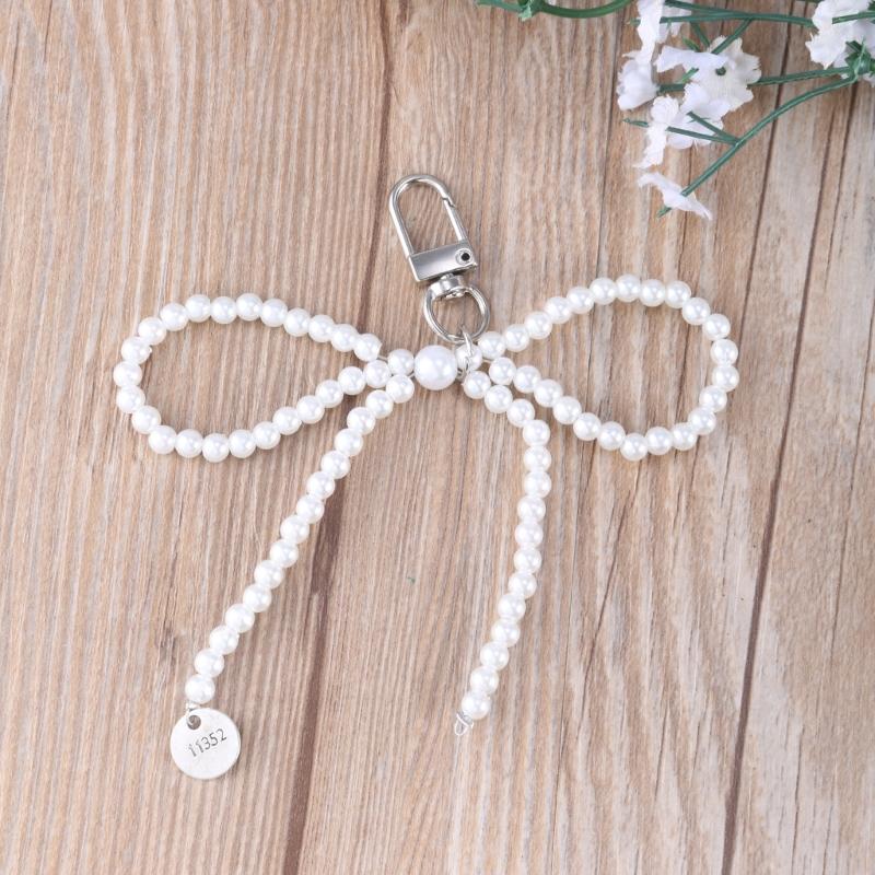 Fashion Pearl Beaded Bowknot Keychain Pendant Sweet Cool Decorations Keyring Charm for Purse Bag Backpack Handbag