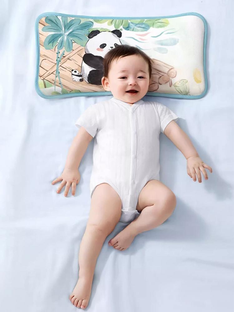 Children Sleeping Pillow For 0-6Y Kids Cartoon Panda Pillows Summer Breathable Cool Ice Silk Pillows Baby Bedding