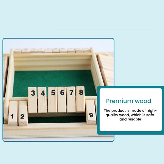 Shut The Box Board Game 4 Players Wooden Table Math Game Kids Adults Family Night Party Educational 4-Side 10 Number Dice Classic Tabletop Game