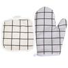 Heat Resistant Oven Gloves With Insulated Pad Set Baking Microwave Kitchen Use Cotton Linen Blend Modern Geometric Design
