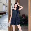 Women’s Lace Denim Two-Piece Set – Summer Sleeveless Vest and Shorts Outfit, Non-Fading Casual Matching Set