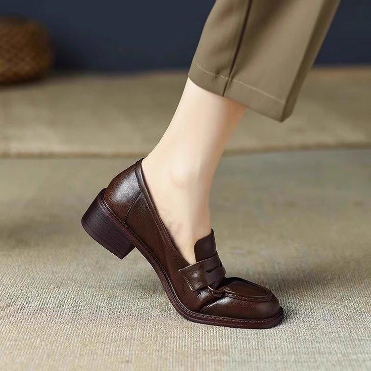 Real Soft Leather Loafers Women's 2025 New Spring and Autumn Platform British Style Small Leather Shoes Versatile Soft Sole One Pedal Single Shoes