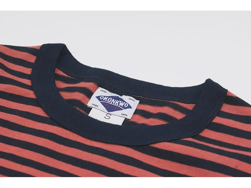OKONKWO Letní pruhované pánské námořnické tričko khaki a tmavě modré