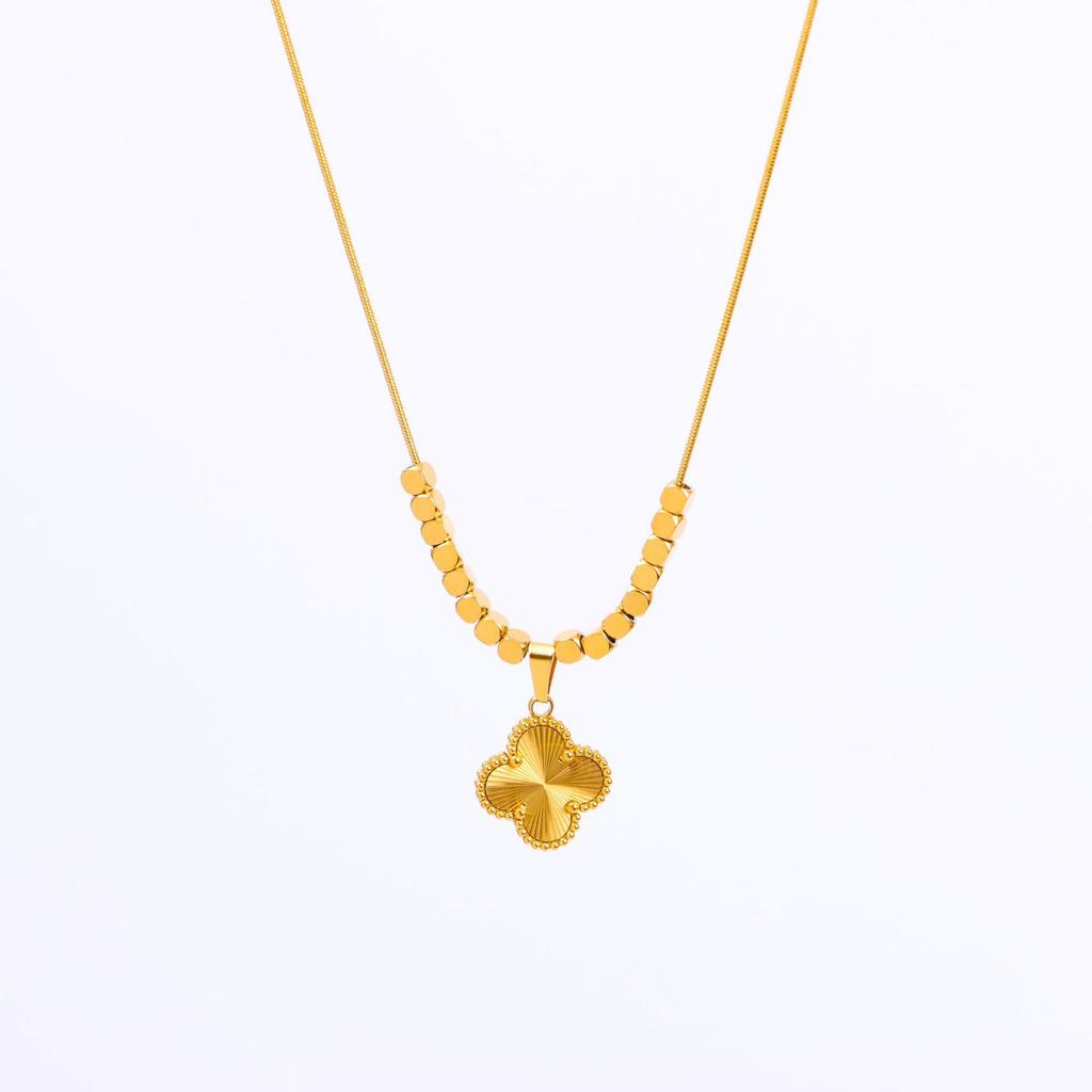 2-teiliges Set mit Kleeblatt-Glücksgras-Armband und Halskette aus Titanstahl