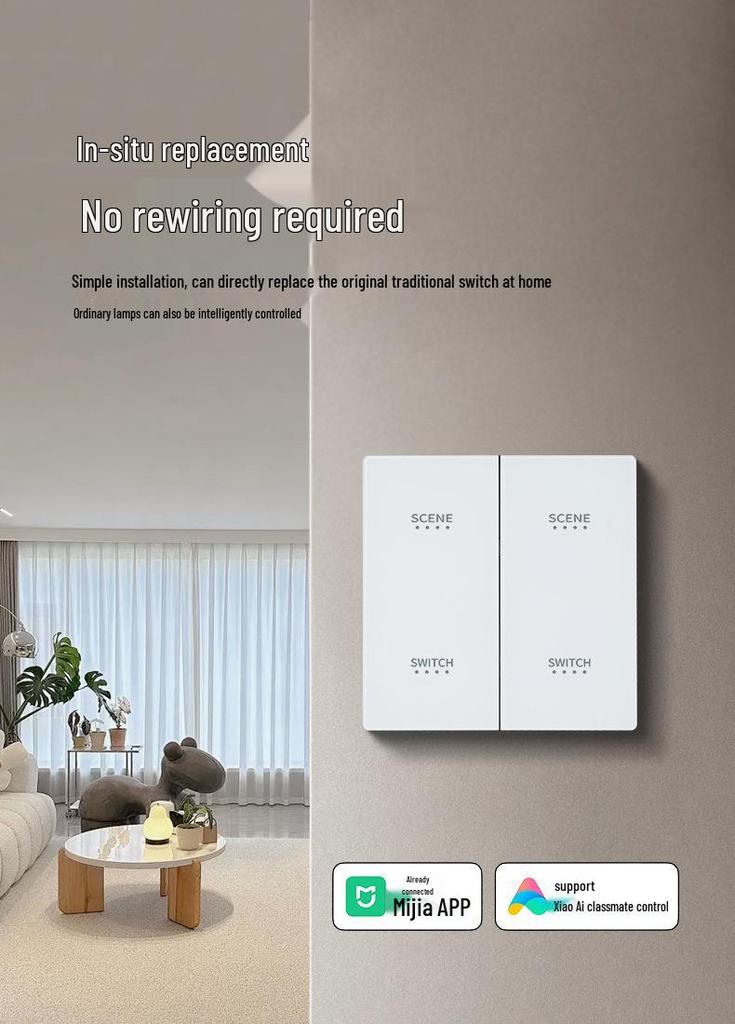Smart Switch with AG Skin-feel Panel Connects To Mijia APP, Supports Xiao Ai Voice Control, Remote, and Touch Control.