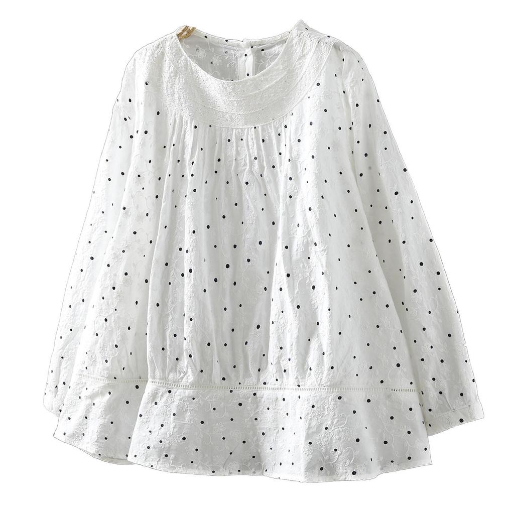 Spring 2026 Women's Polka Dot Embroidered Jacquard Shirt with Back Buttons