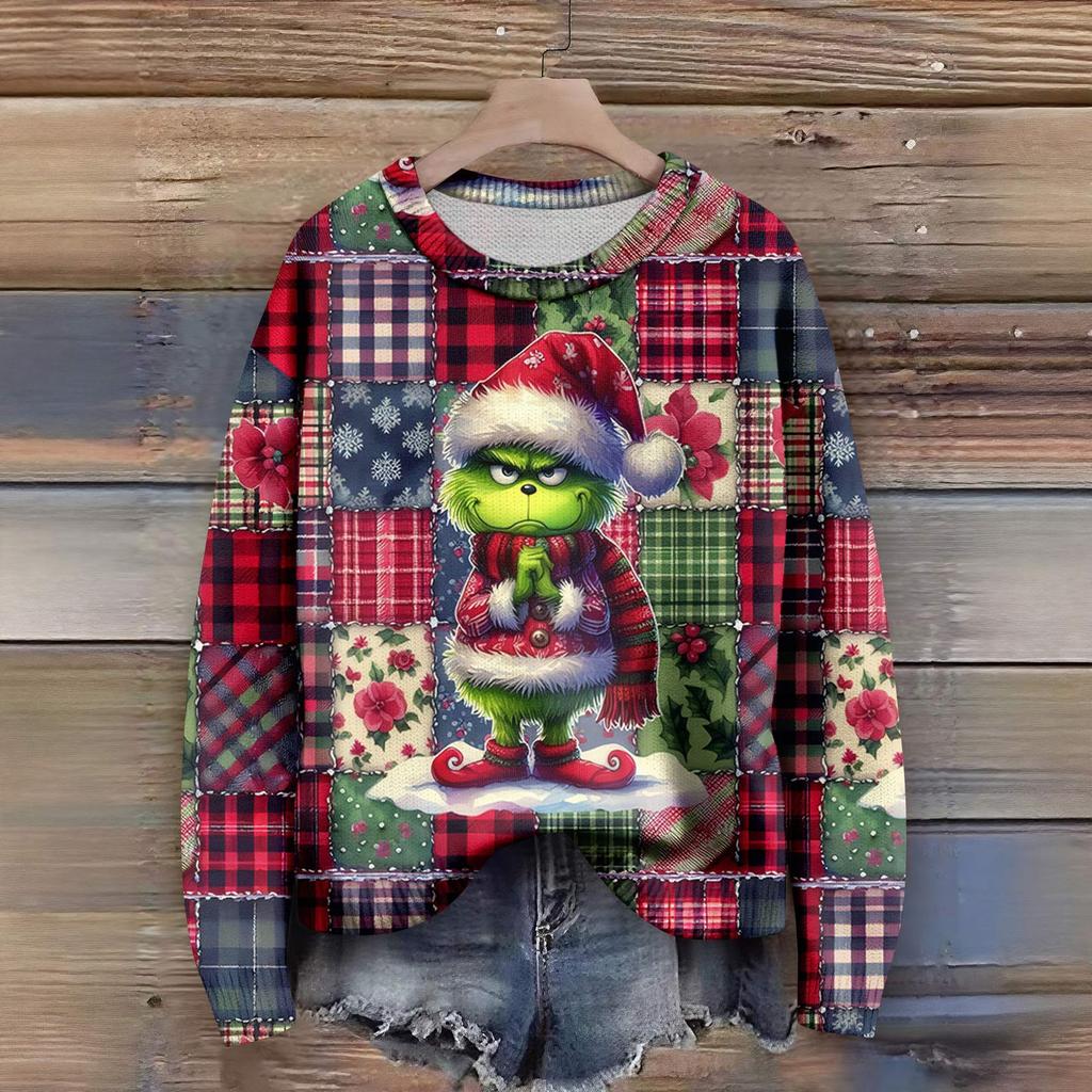 Long Sleeve Pullover Sweaters For Women O Neck Casual Cute Printing Knit Oversized Sweater