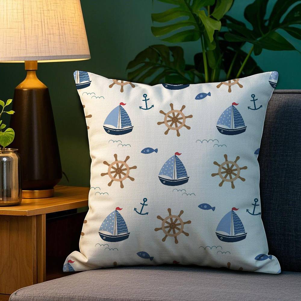 Home Decor Blue Nautical Anchor Pattern Throw Pillow Cover Pattern Cushion Cover Suitable for Sofa Bedroom Car Pillow Cover