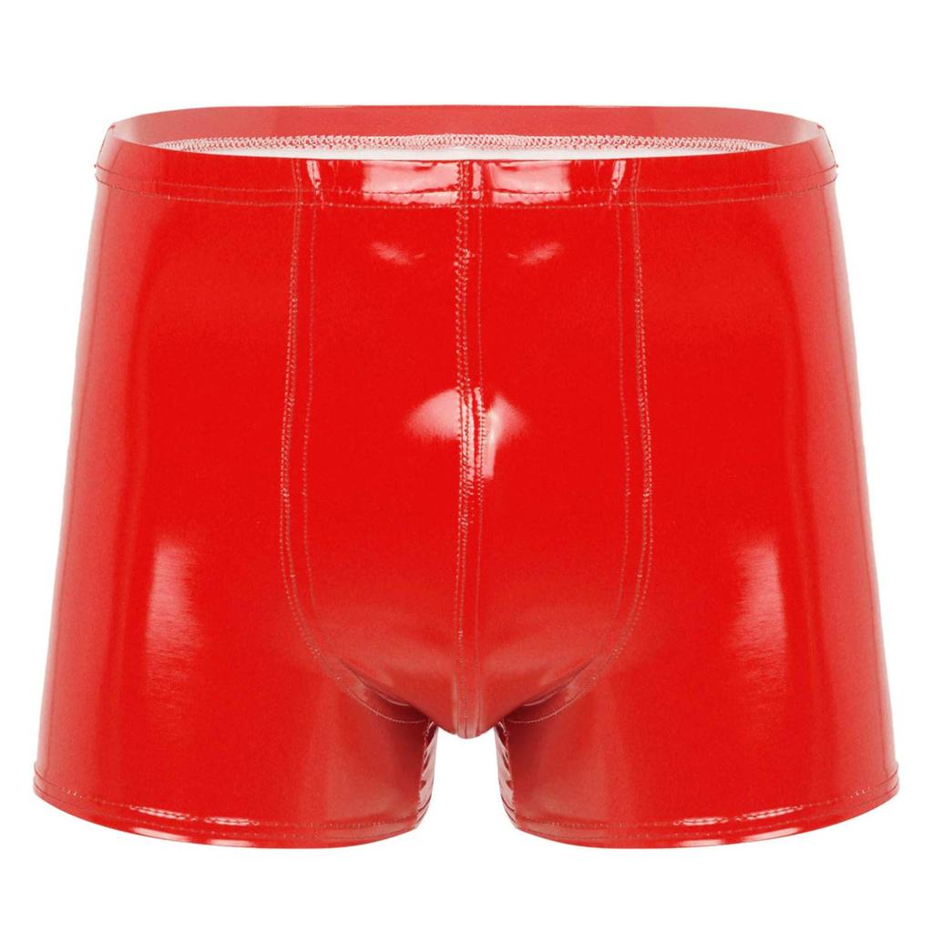 Mens Wet Look Patent Leather Shorts Boxer Brief Soft Stretchy Short Pants Clubwear