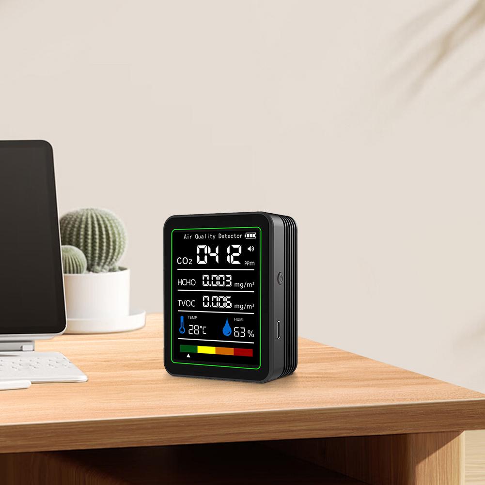 5 In 1 Formaldehyde Monitor Digital Display Carbon Dioxide Detector Temperature Humidity Monitor for Air Quality Detecting