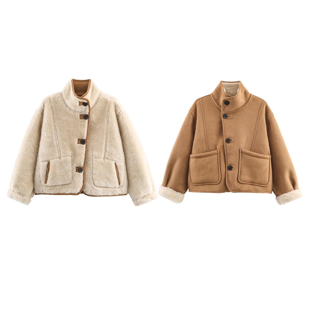 New, fashionable and casual loose double-sided fleece thermal jacket