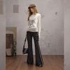 unifree Retro Colorblock Distressed Flared Casual Pants
