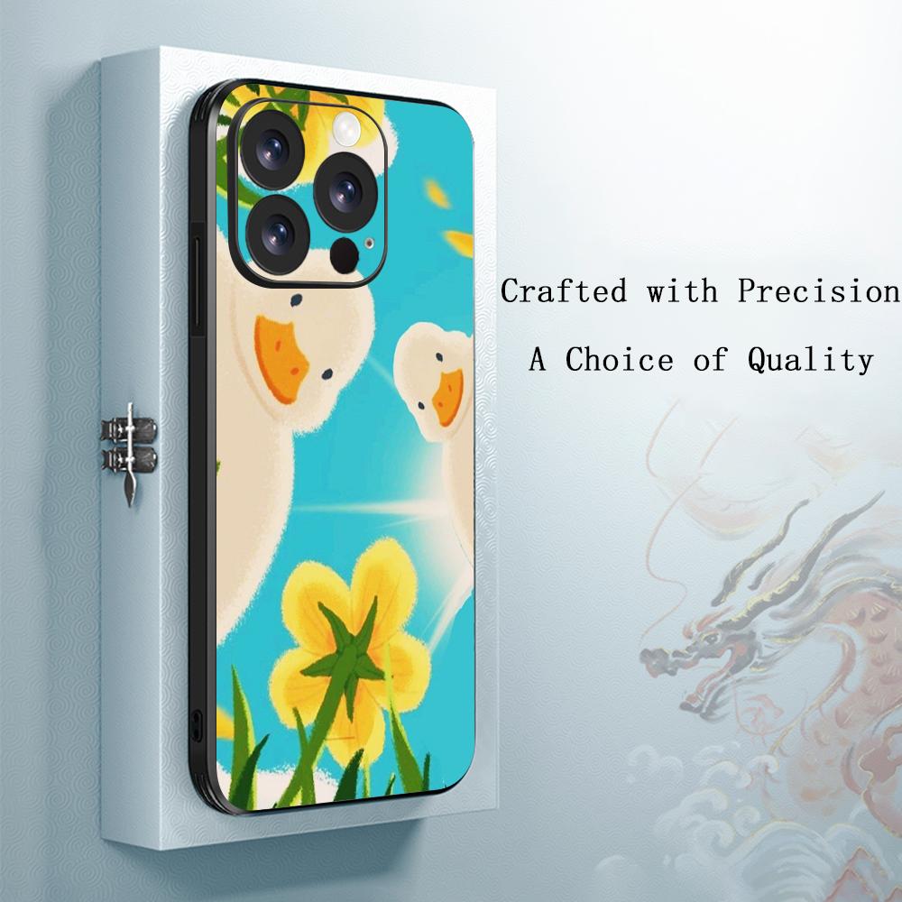 

Cute cartoon duck girly pattern Phone Case For iPhone 17 16 e 15 14 13 12 Plus Mini Pro Max Soft black Shockproof Cover iPhone 12 mini