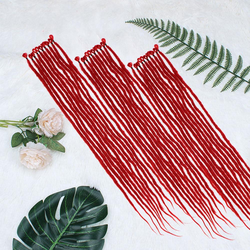 26" Synthetic Crochet Red Dreadlock Extensions100% Handmade Single Ended Dreads Reggae Style for Girls(10 Strands/PC,3PCS)