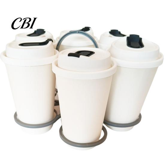Eco Friendly Cup Holder 6-Cup Drink Carrier with Handle, Foldable Space Saving Caddy, Handle Reusable PP Tray for Delivery Outdoor Picnics And Parties