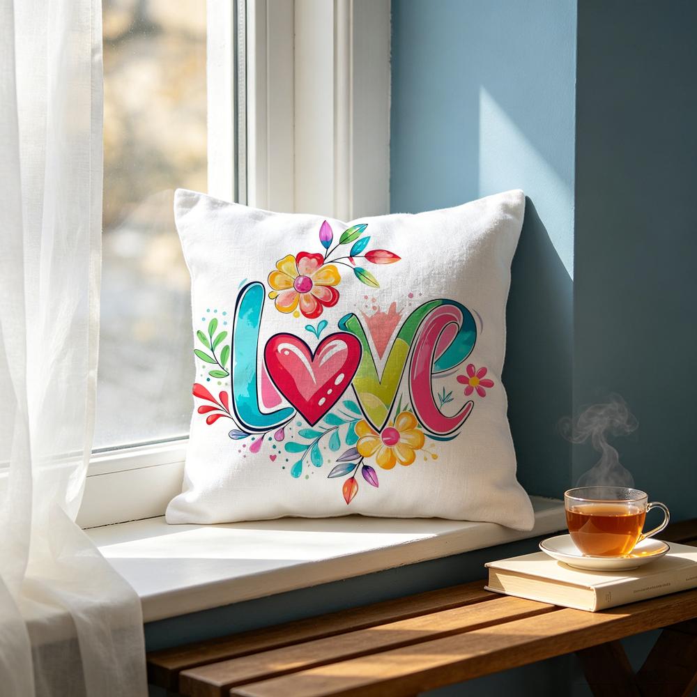 CColorful Heart Floral Love Text Cushion Cover Cushion Cover Set Pcs x x x Pillowcase Decorative Sofa Home Decor