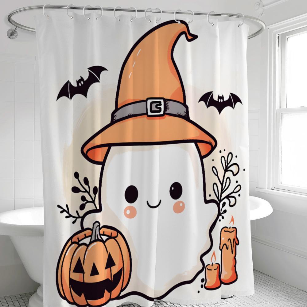 

1/4Pcs Halloween Decoration Cute Ghost Pumpkin Pattern Shower Curtain Bathroom Decor Halloween Decoration Indoor Shower Curtain Only90x180curtain