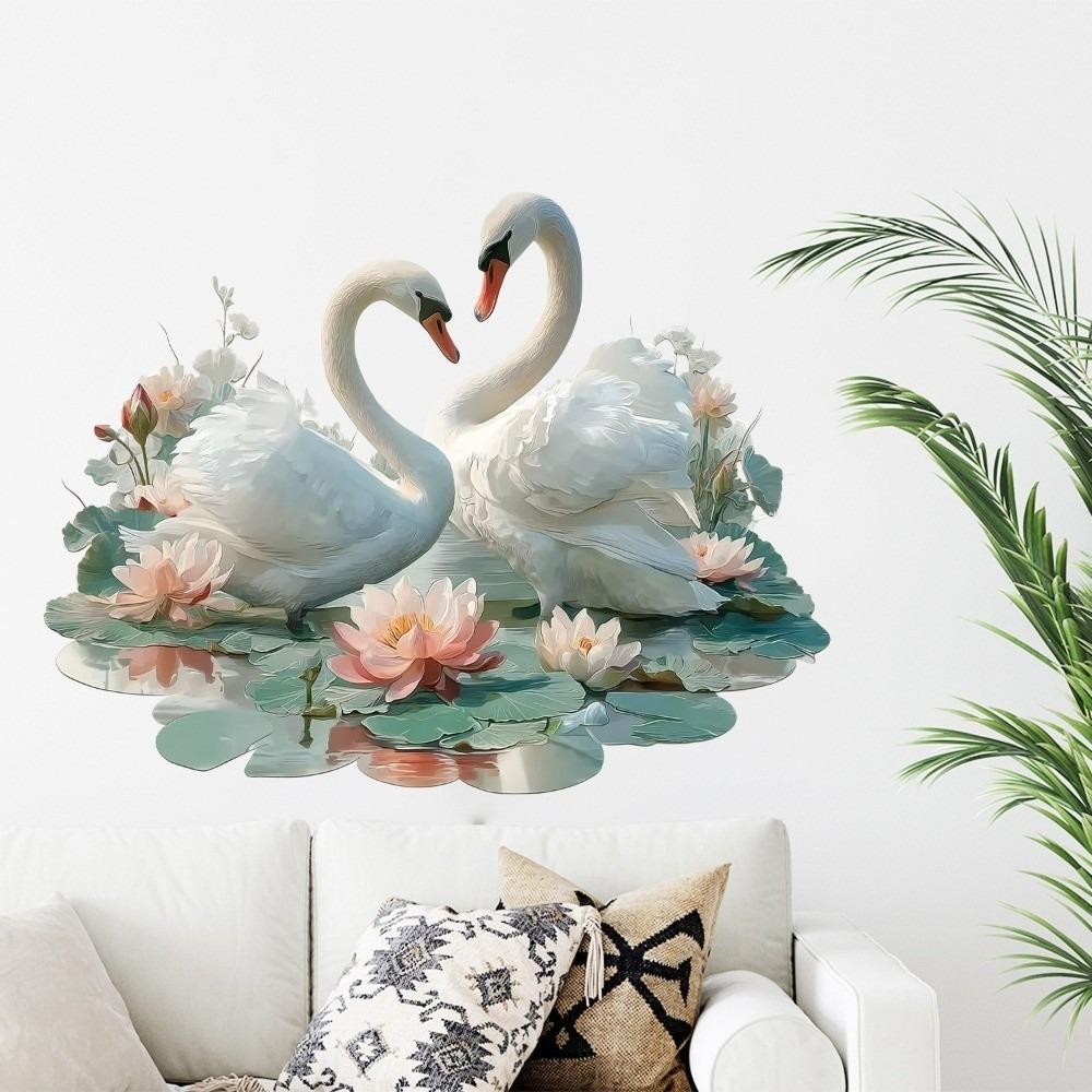 Elegant Style Lotus Wall Sticker Peel and Stick Floral Wall Decal Swan Wall Sticker Bedroom Decor