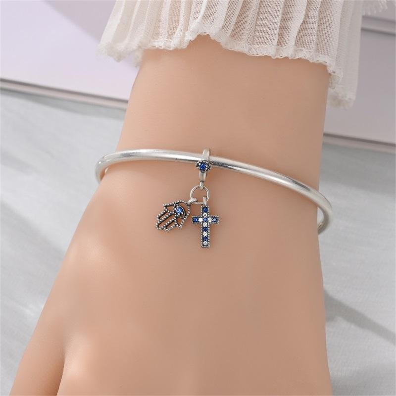 Copper Faith Cross Series Demon Eye Guardian Hand Charms Beads Pendant For Original Bracelet Woman Girl Jewelry