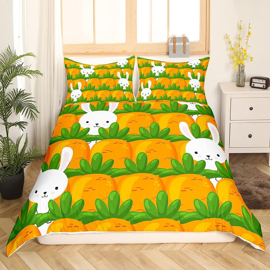 Guinea Pig Comforter Cover Set Cute Guinea Pig and Carrot Decor Duvet Cover 3D Animal Print Bedding Set 3pcs with 2 Pillow Cases