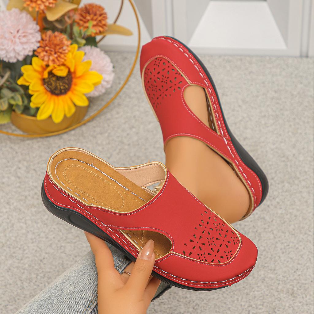 Hollow Carved Lazy Slip-On Shoes with Shock-Absorbing Wedge Heels, Versatile Casual Half-Slippers