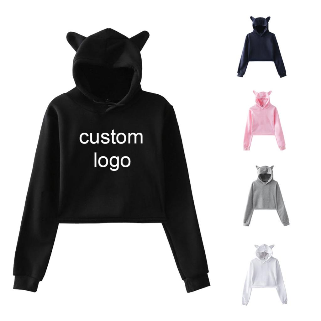 Personalized Customized Adult Sweatshirt Cat Ears Short Sweatshirt Casual Plus Fleece Hoodie