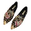 New 2024 Pointed Toe Women Flat Rhinestones Loafers Autumn Rivets Classic Ladie Flats Shoes Women's Ballet Flats Soft Boat Shoes
