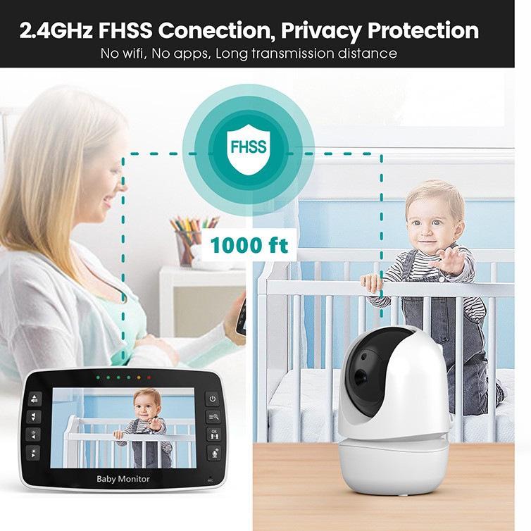 4.3-inch Wireless Baby Monitor with PTZ Rotation, Room Temperature Detection, Two-way Talk & Lullaby