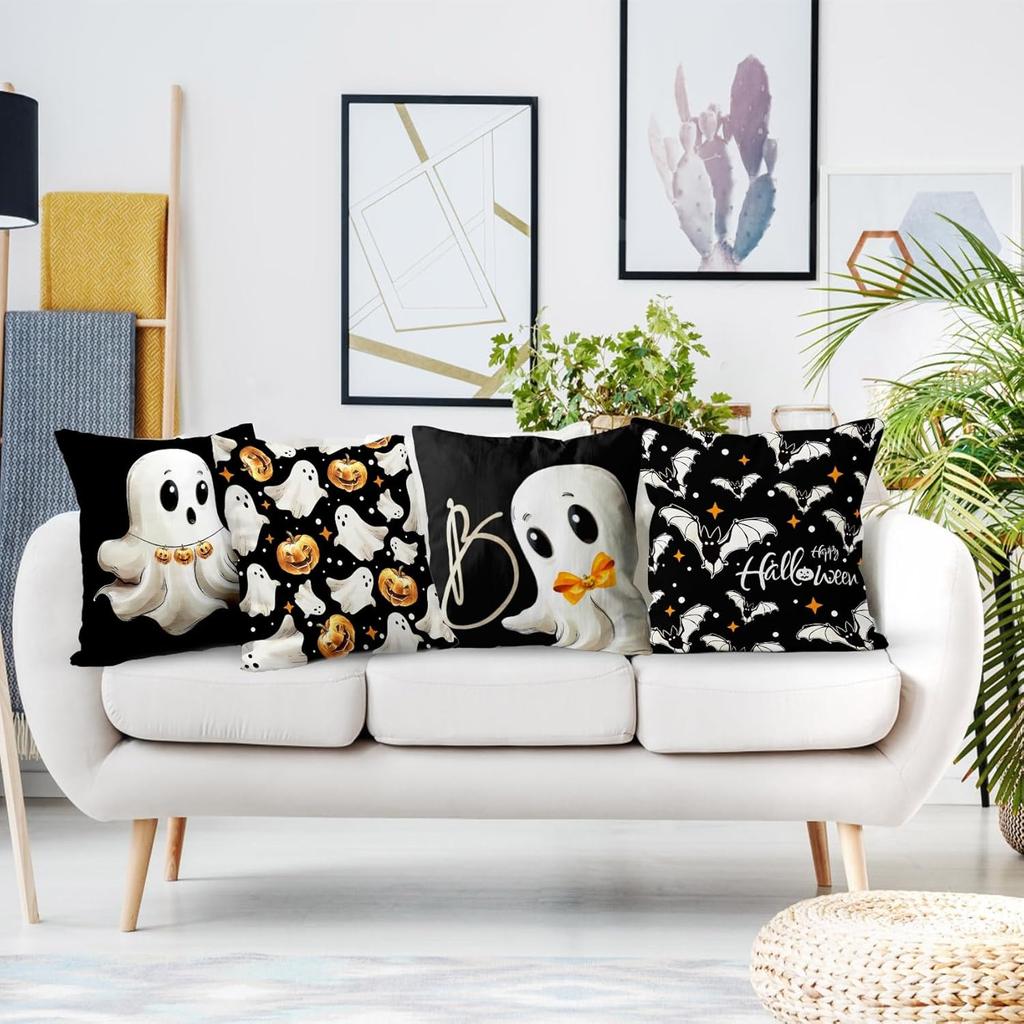 Spooky and Fun Halloween Pillowcases: Ghosts, Bats, and Pumpkins! Sofa Cushion Cover, Holiday Party Decoration, Gift