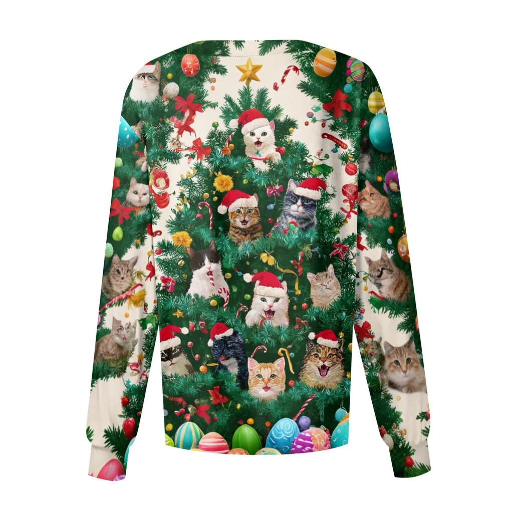Women's Christmas-printed Casual Long-sleeved Single-breasted Work Uniform Cardigan
