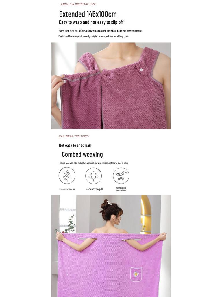 Coral Fleece Wearable Bath Towel: Thick, Soft, Absorbent Bathrobe for Women