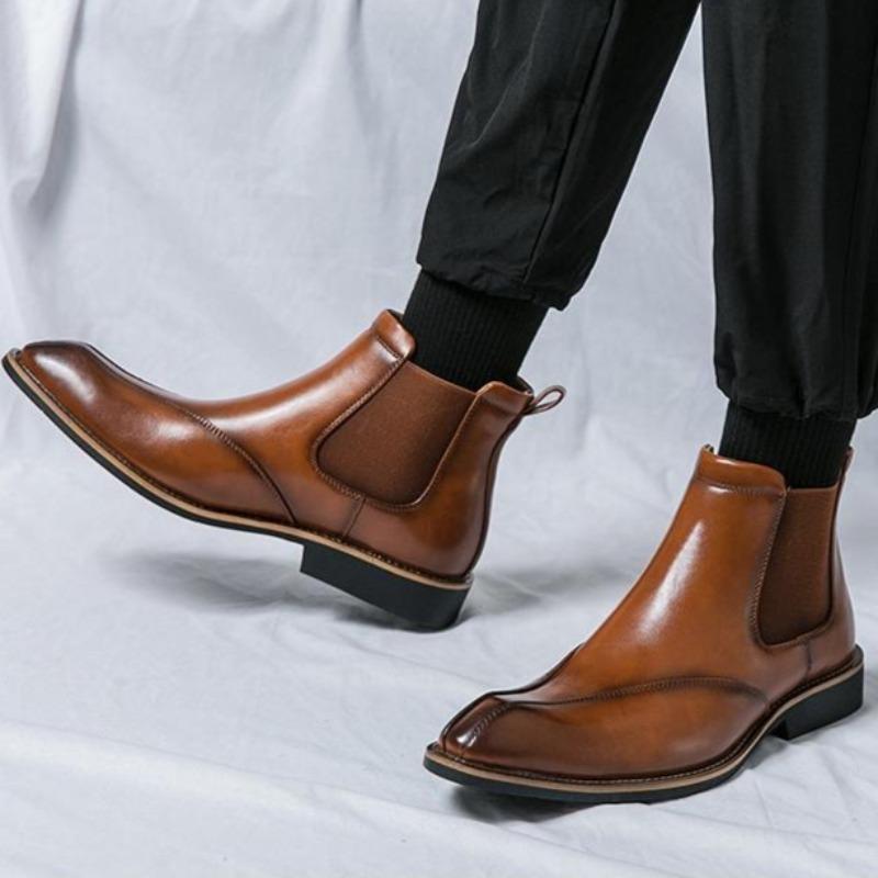 Men's Chelsea Boots British Business Leather Boot Fashion High Top Casual Boot Pointed Dress Boots for Men Ankle Boots Botas2025