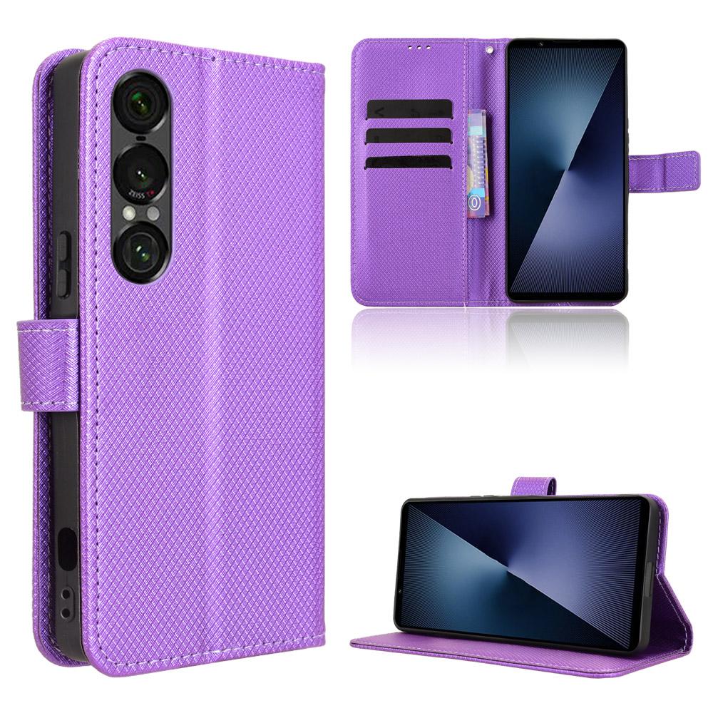 For Sony Xperia 1 VII Leather Wallet Case with Strap Diamond Texture Phone Cover