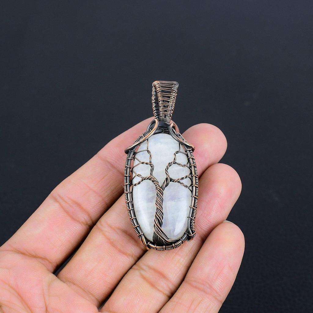 Rainbow Moonstone Pendant Gemstone Jewelry, 999 Copper Wire Wrapped Pendant, Handmade Beautiful Jewelry Pendant