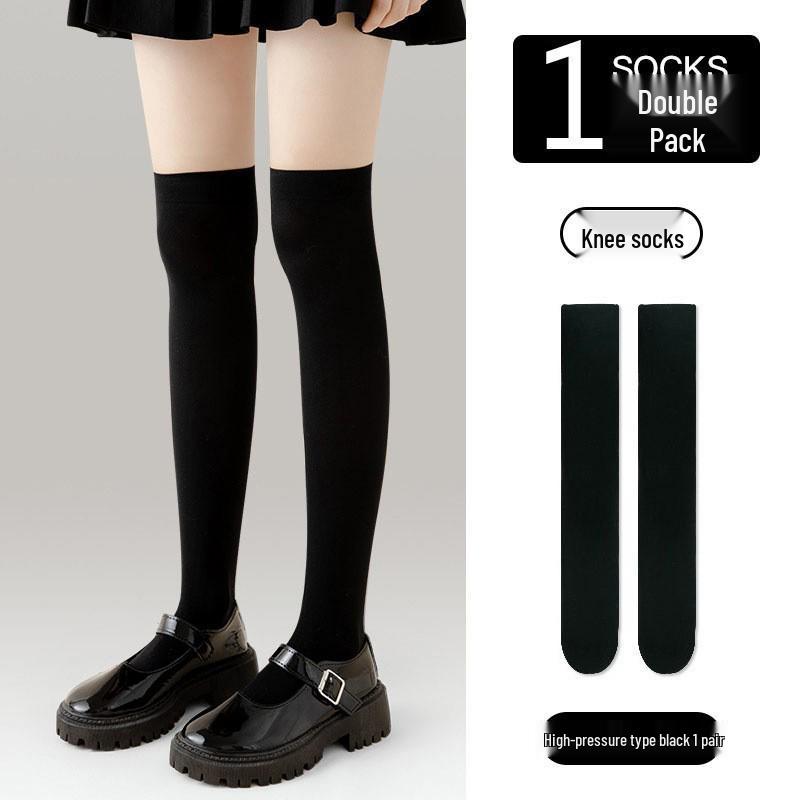 Damen Over-the-Knee Schwarze Strümpfe mit Trägern - Weiße Einteiler Strumpfhose