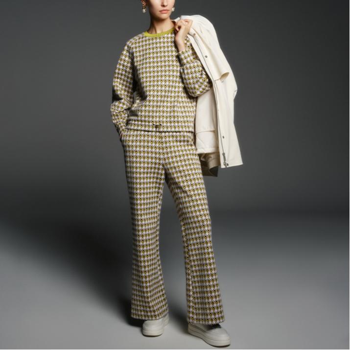 FILA Emerald Plaid Straight Leg Knit Casual Pants Women bottoms F11W414601F-ZA