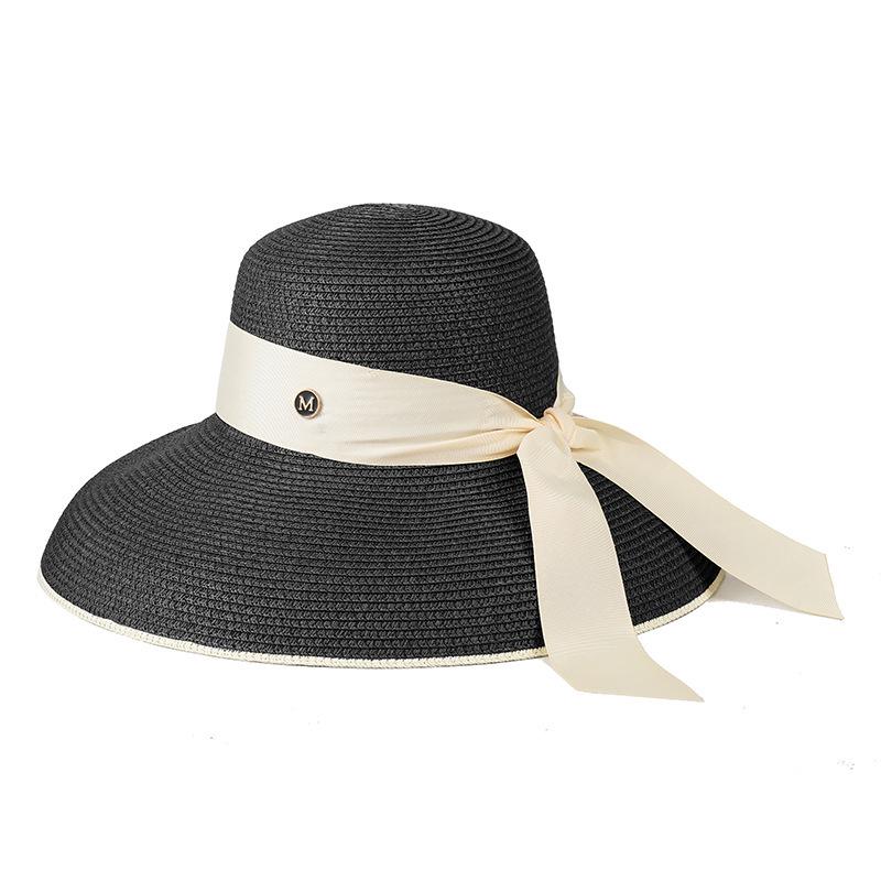 Korean Style Women's Wide Brim Straw Hat - Summer Seaside Bow Sun Protection