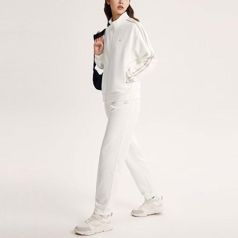Anta Embroidered Logo Print Fleece Warm Running Leisure Set Women Sets Ivory 962348201-1