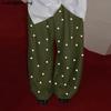 INCERUN Oversized Men Elastic Waist Front Pearl Decoration Patchwork Casual Long Pants Trousers 